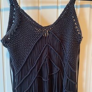 Fringe black maxi dress